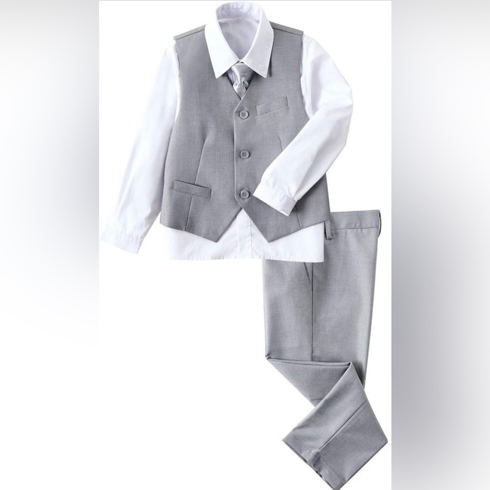 NWOT 4 Piece Boys' Formal Suit Set with Vest Pants Dress Shirt and Tie
